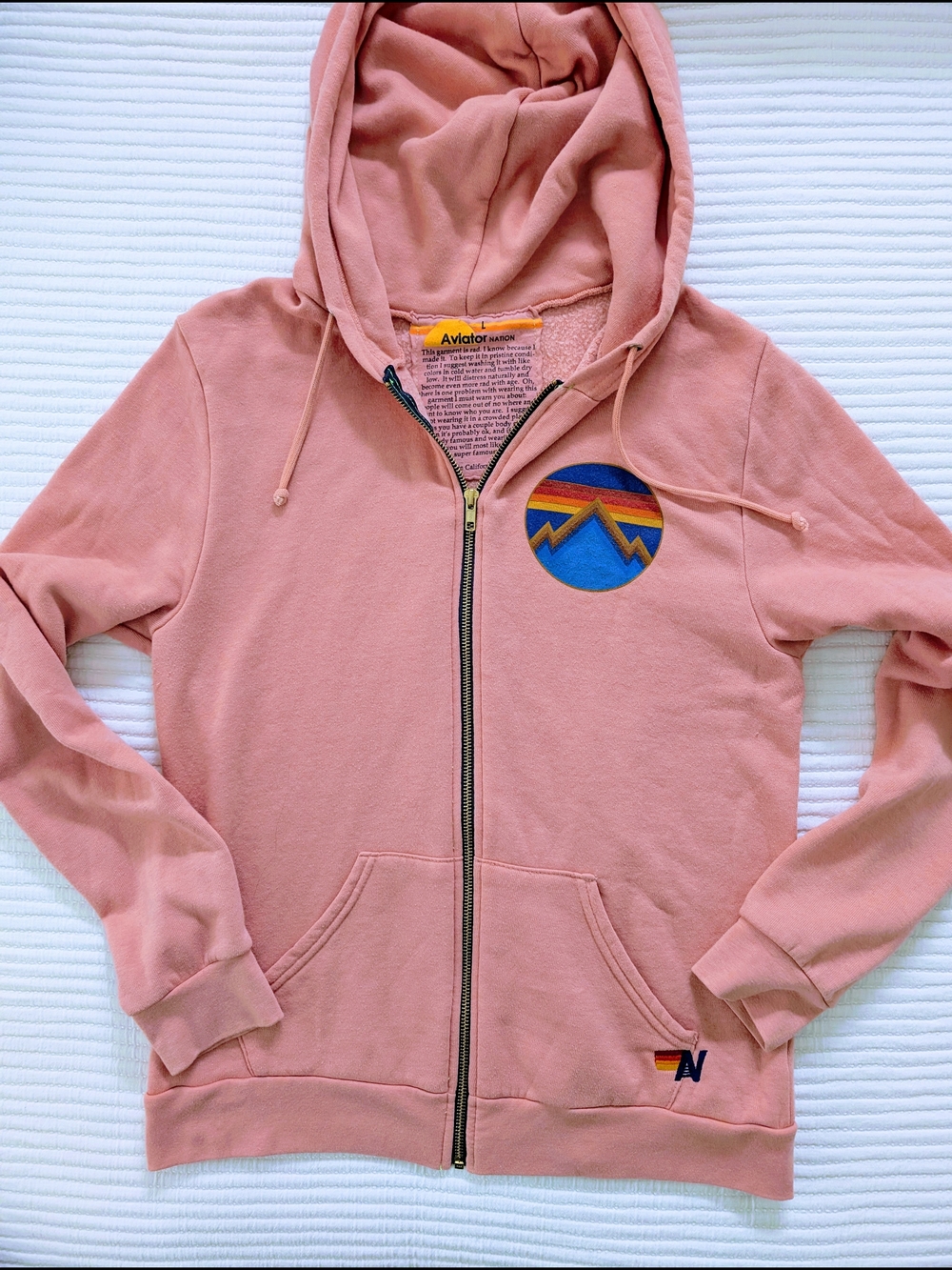 AVIATOR NATION WOMEN'S PINK FULL ZIP LOGO HOODIE SZ LARGE